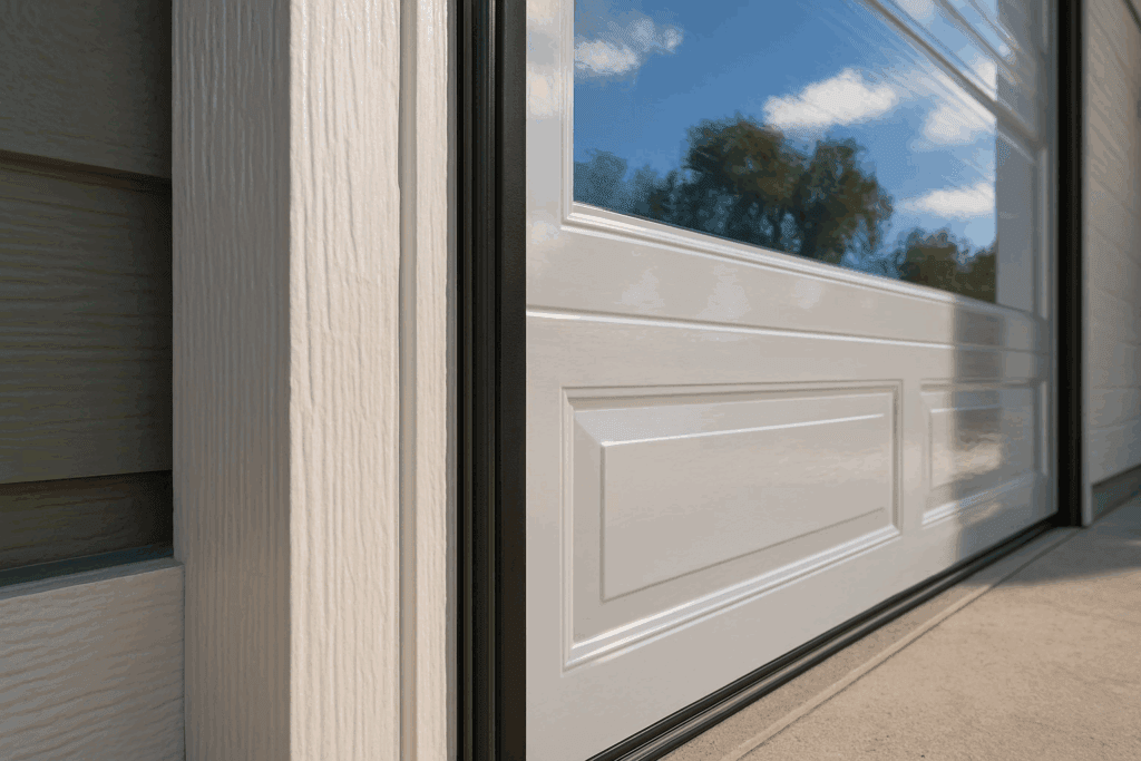 New insulated garage door with weather seal after garage door repairs.